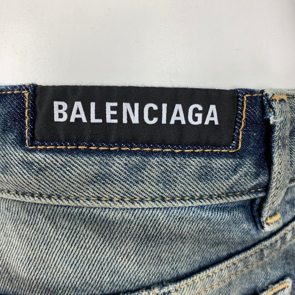 BALENCIAGA Size 6 Blue Grey Cotton Distressed Pencil Long Skirt - Picture 4 of 7
